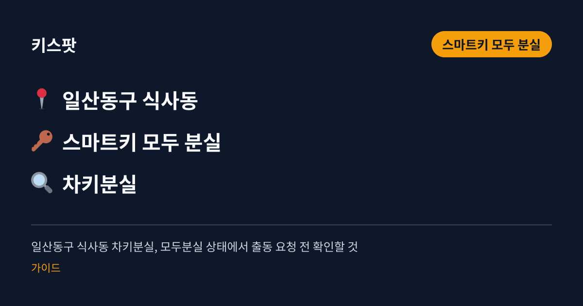 일산동구 식사동 차키분실, 모두분실 상태에서 출동 요청 전 확인할 것